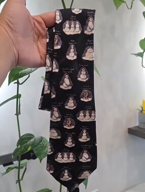 American Greetings  100% Silk  Novelty Black Snowman Pattern Tie
